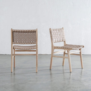 MALAND CONTEMPO WOVEN LEATHER DINING CHAIR  |  BLONDE WOOD + TOASTED ALMOND LEATHER HIDE