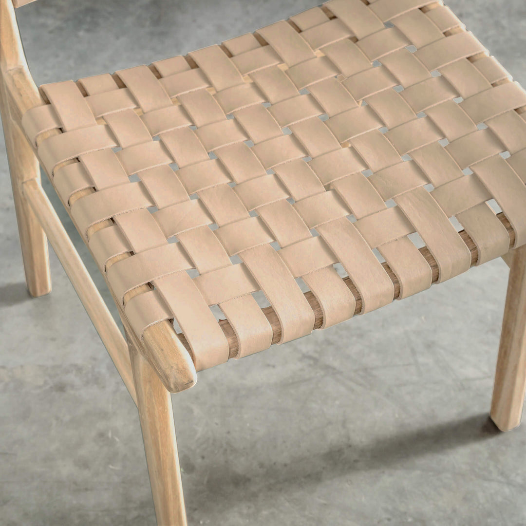 MALAND CONTEMPO WOVEN LEATHER CARVER CHAIR  |  BLONDE WOOD + TOASTED ALMOND LEATHER HIDE