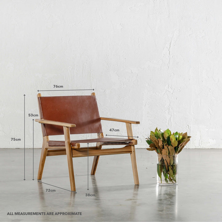 MALAND PAULO ARM CHAIR | TAN LEATHER | MEASUREMENTS