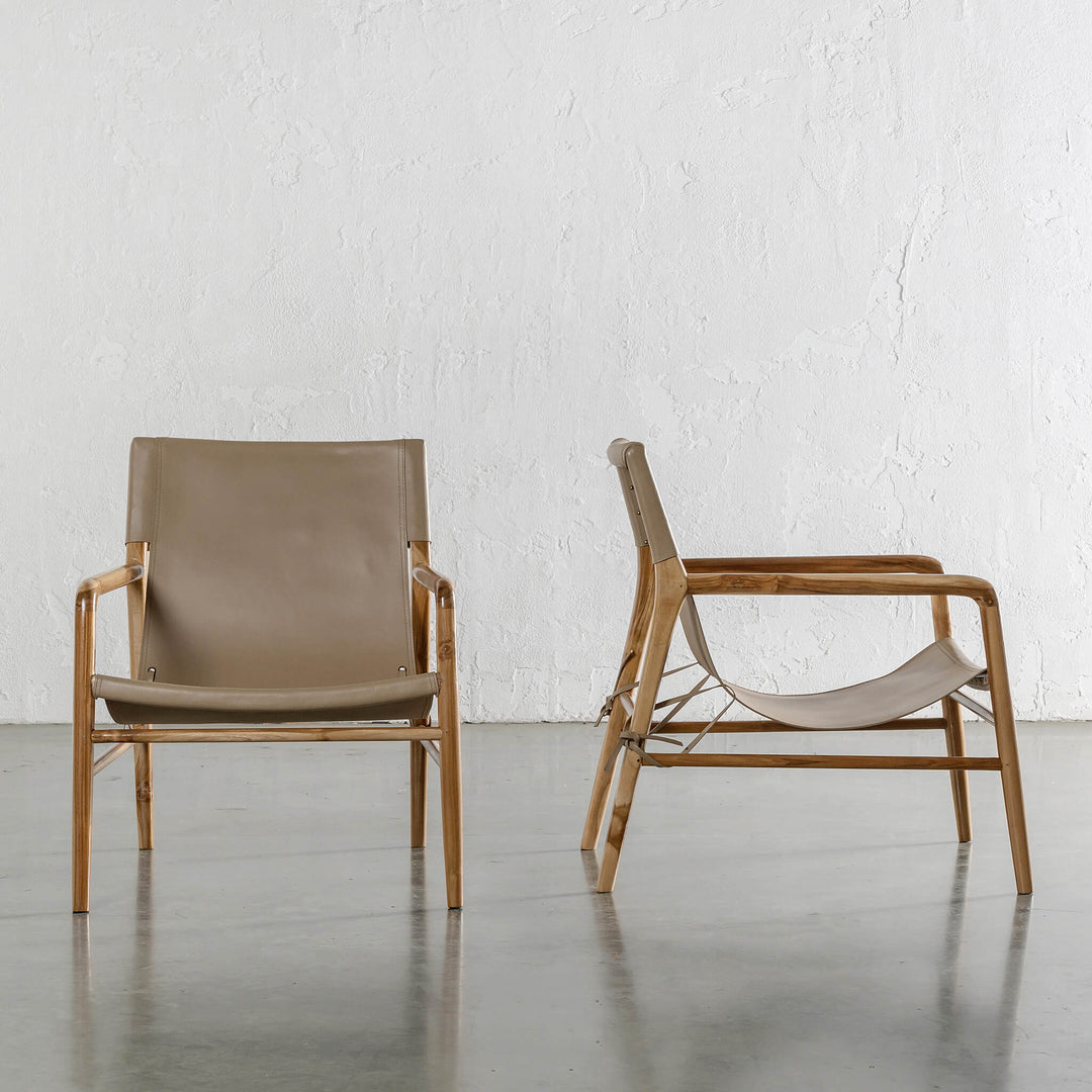 PRE ORDER  |  MALAND SLING LEATHER ARM CHAIR  |  LIGHT TAUPE LEATHER