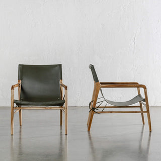 MALAND SLING LEATHER ARM CHAIR  |  OLIVE GREEN LEATHER