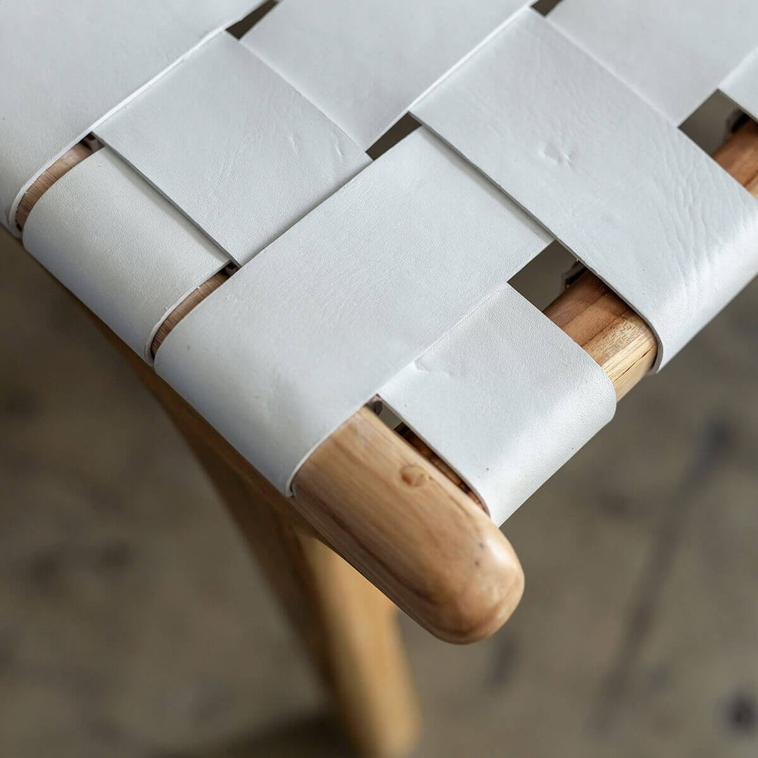 PRE ORDER  |  MALAND WOVEN LEATHER DINING CHAIR	BUNDLE + SAVE	WHITE LEATHER HIDE