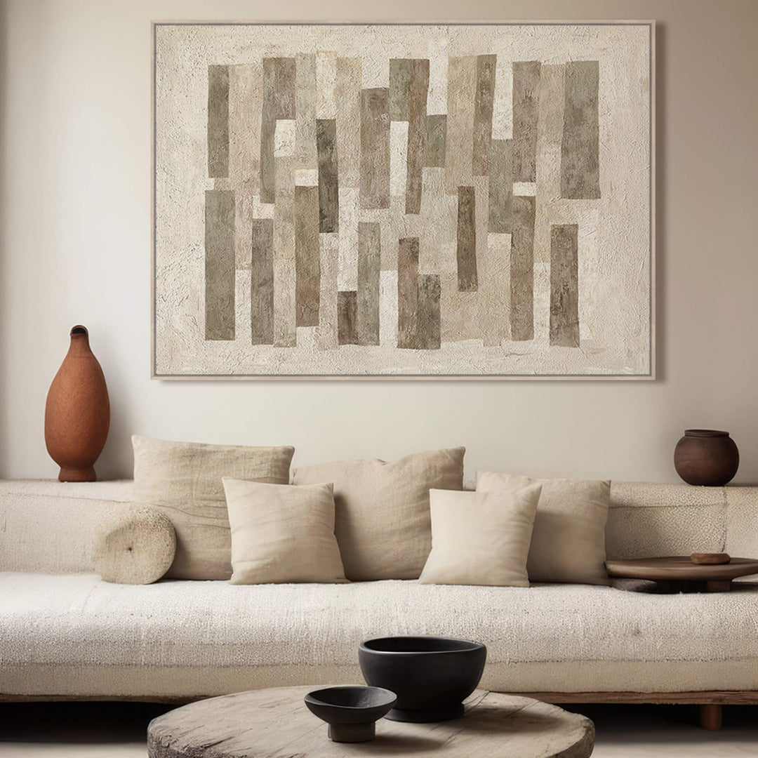 MANTOVA FRAMED TEXTURED CANVAS PRINT  |  140 X 100CM  |  NATURAL TAUPE + WARM BEIGE  |  LIGHT NATURAL FRAME