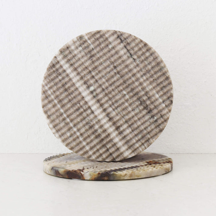 MARA MARBLE ROUND RIBBED TRIVET BUNDLE X2  |  20CM  |  BEIGE MARBLE