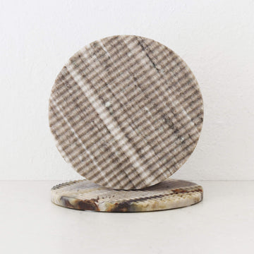 MARA MARBLE ROUND RIBBED TRIVET BUNDLE X2  |  20CM  |  BEIGE MARBLE