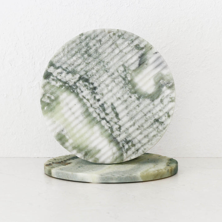 MARA MARBLE ROUND RIBBED TRIVET BUNDLE X2  |  20CM  |  GREEN MARBLE
