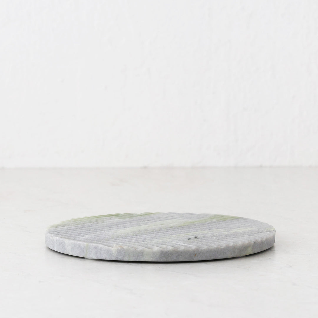 30% EOFY SALE  |  MARA MARBLE ROUND RIBBED TRIVET  |  20CM  |  GREEN MARBLE