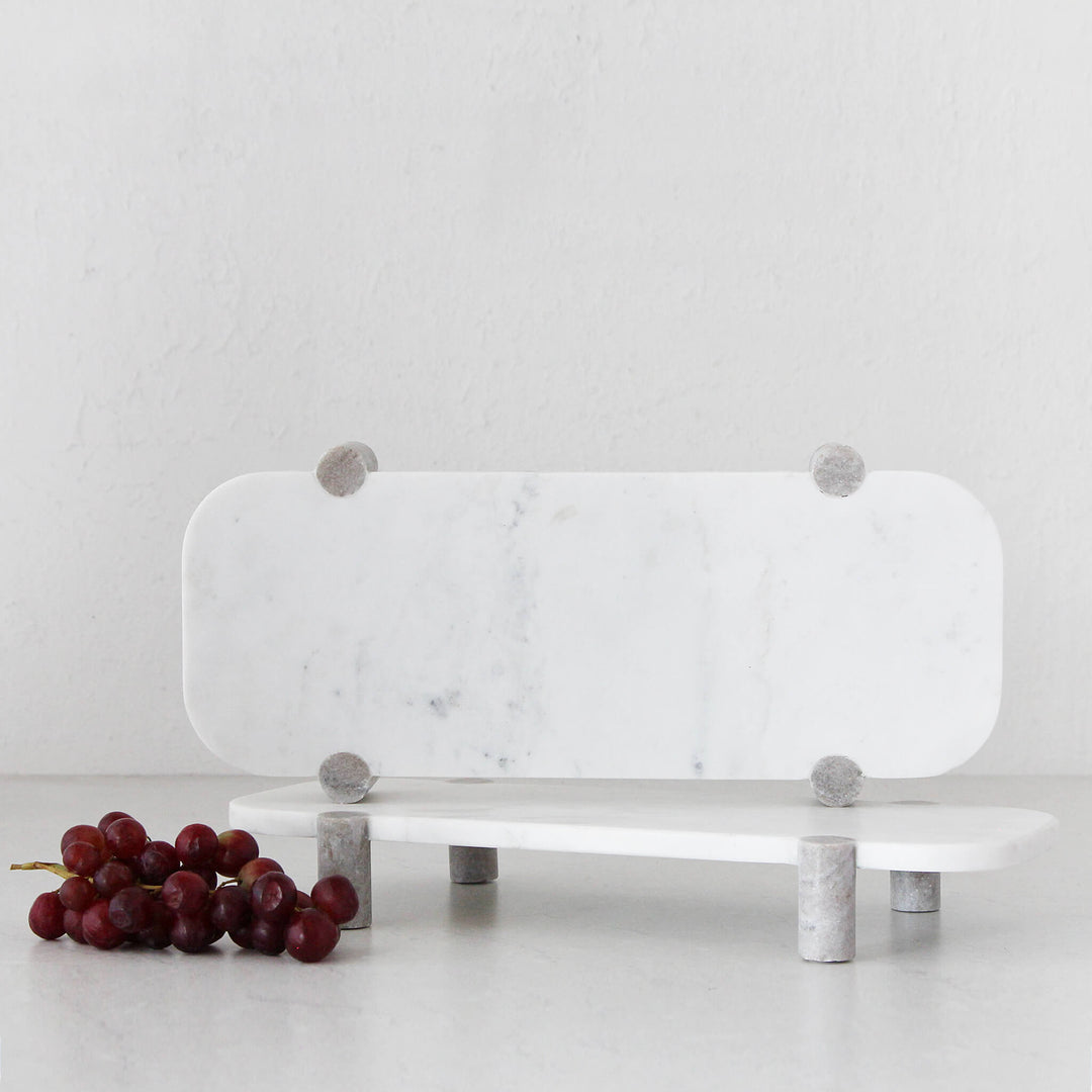 KITSON RECTANGLE FOOTED SERVING BOARD  |  BUNDLE X2  |  WHITE + BEIGE MARBLE