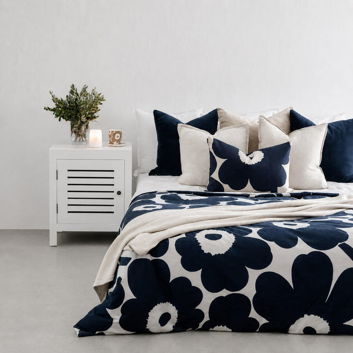 MARIMEKKO | UNIKKO DUVET QUILT COVER | NAVY BLUE + BEIGE | QUEEN