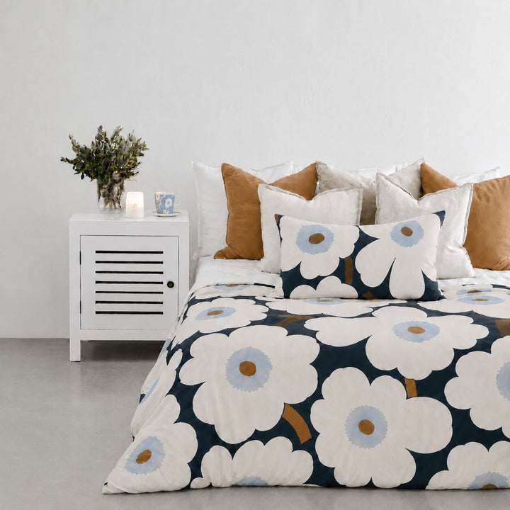 MARIMEKKO BED BUNDLE  |  UNIKKO DUVET QUILT COVER + 2 PILLOWCASES  |  BLUEBERRY + OFF WHITE + COLD BLUE