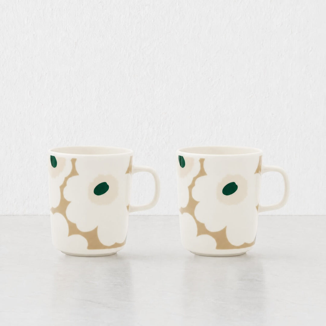 Marimekko  |  Oiva Unikko Coffee Mug  2.5DL Bundle x2 |  White + Beige + Sand + Green