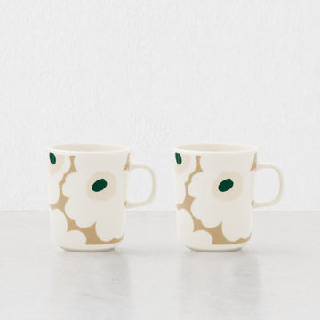 Marimekko  |  Oiva Unikko Coffee Mug  2.5DL Bundle x2 |  White + Beige + Sand + Green