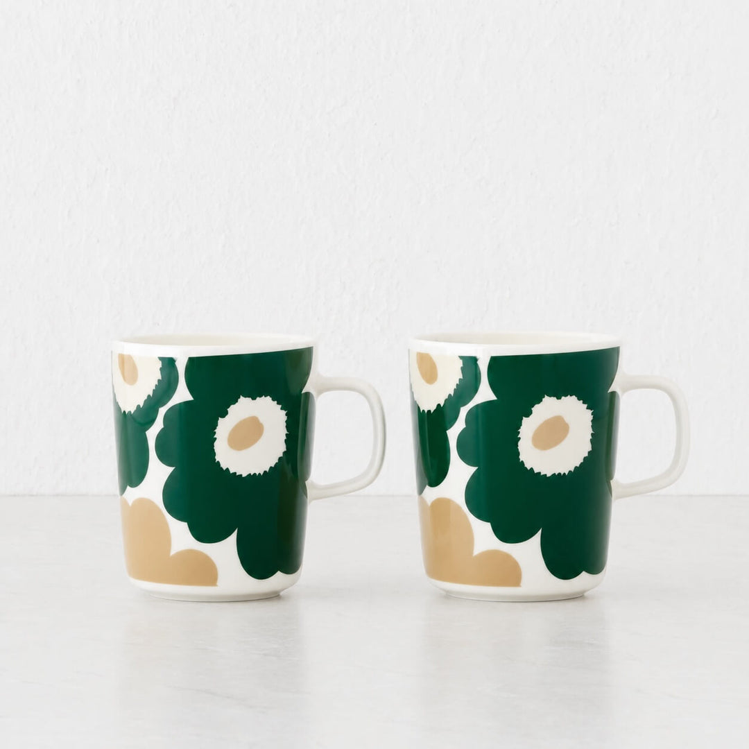 Marimekko  |  Oiva Unikko Coffee Mug  2.5DL Bundle x2  |  White + Green + Beige + Sand