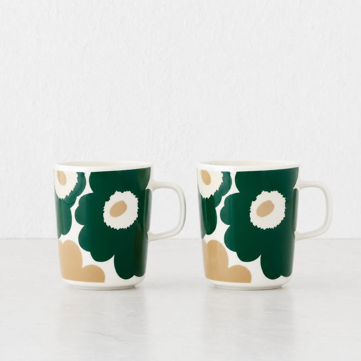 Marimekko  |  Oiva Unikko Coffee Mug  2.5DL Bundle x2  |  White + Green + Beige + Sand