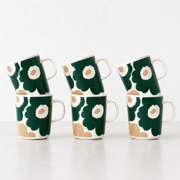 Marimekko  |  Oiva Unikko Coffee Mug  2.5DL Bundle x6  |  White + Green + Beige + Sand