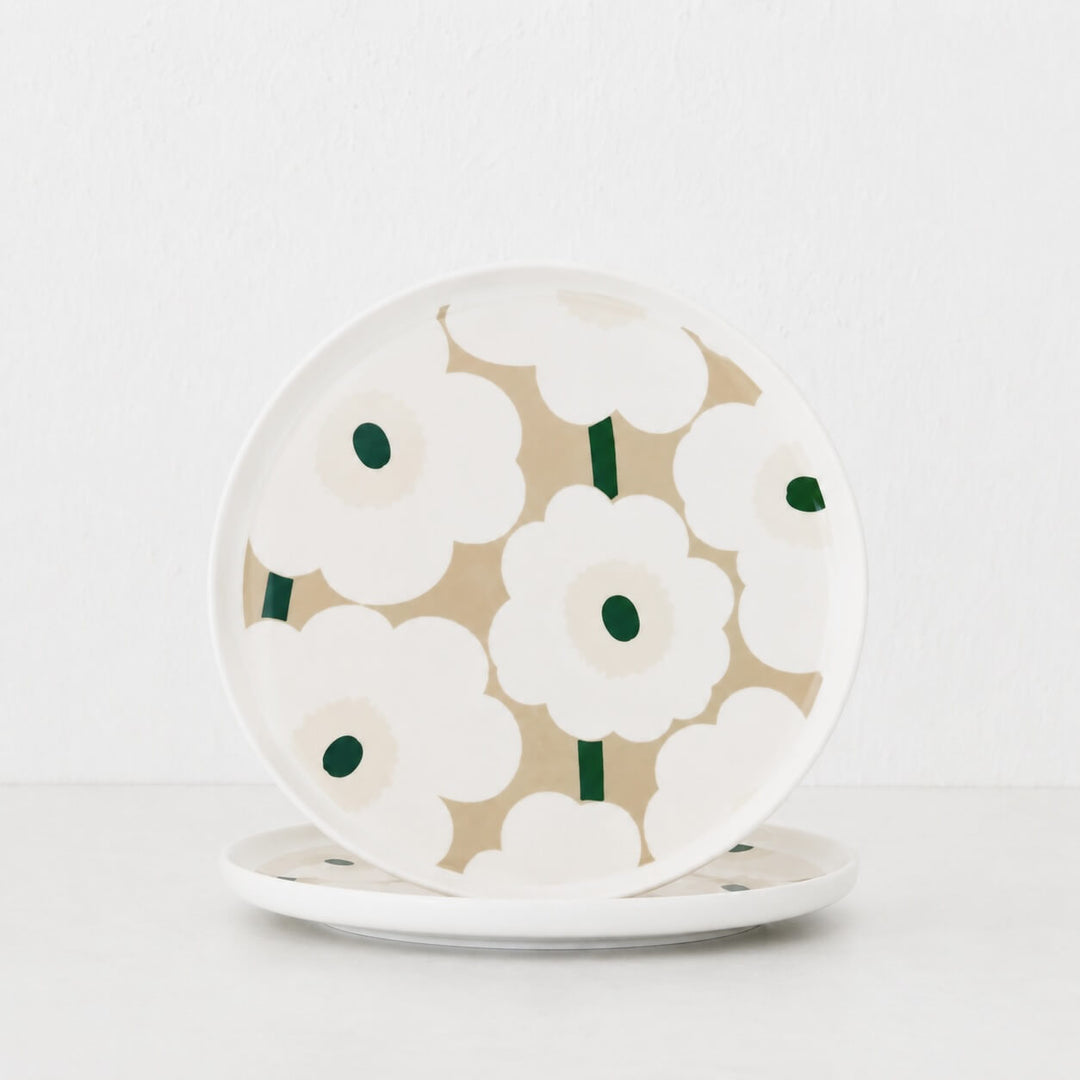 Marimekko  |  Oiva Unikko Plate 25CM bundle x2 |  White + Beige + Sand + Green