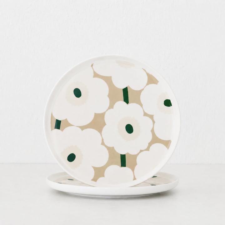 Marimekko  |  Oiva Unikko Plate 25CM bundle x2 |  White + Beige + Sand + Green