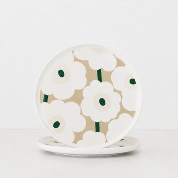 Marimekko  |  Oiva Unikko Plate 25CM bundle x2 |  White + Beige + Sand + Green