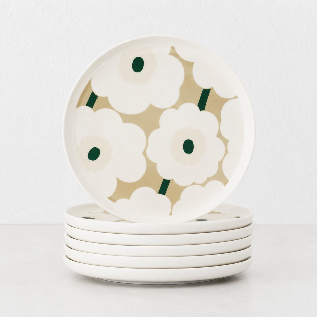 Marimekko  |  Oiva Unikko Plate 25CM Bundle x6 |  White + Beige + Sand + Green