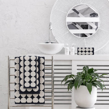 MARIMEKKO  |  RASYMATTO BATH TOWELS   |  OFF WHITE + CHARCOAL