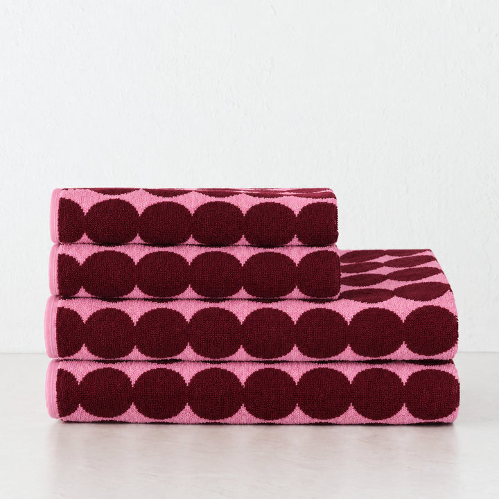 MARIMEKKO RASYMATTO BATH TOWEL SETS  |  WILD ROSE + RED WINE