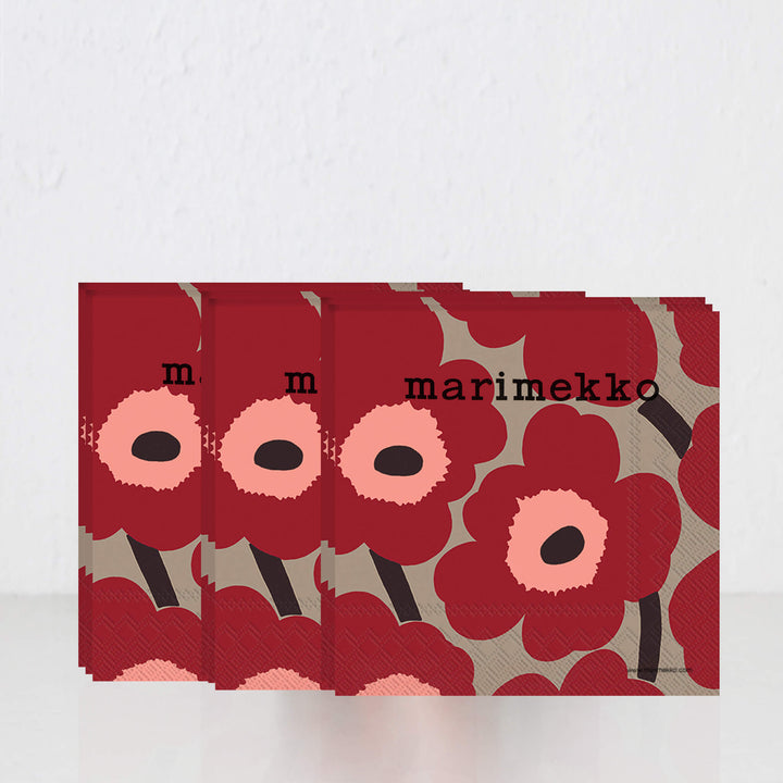 MARIMEKKO  |  UNIKKO PAPER NAPKIN BUNDLE X3  | RED LINEN