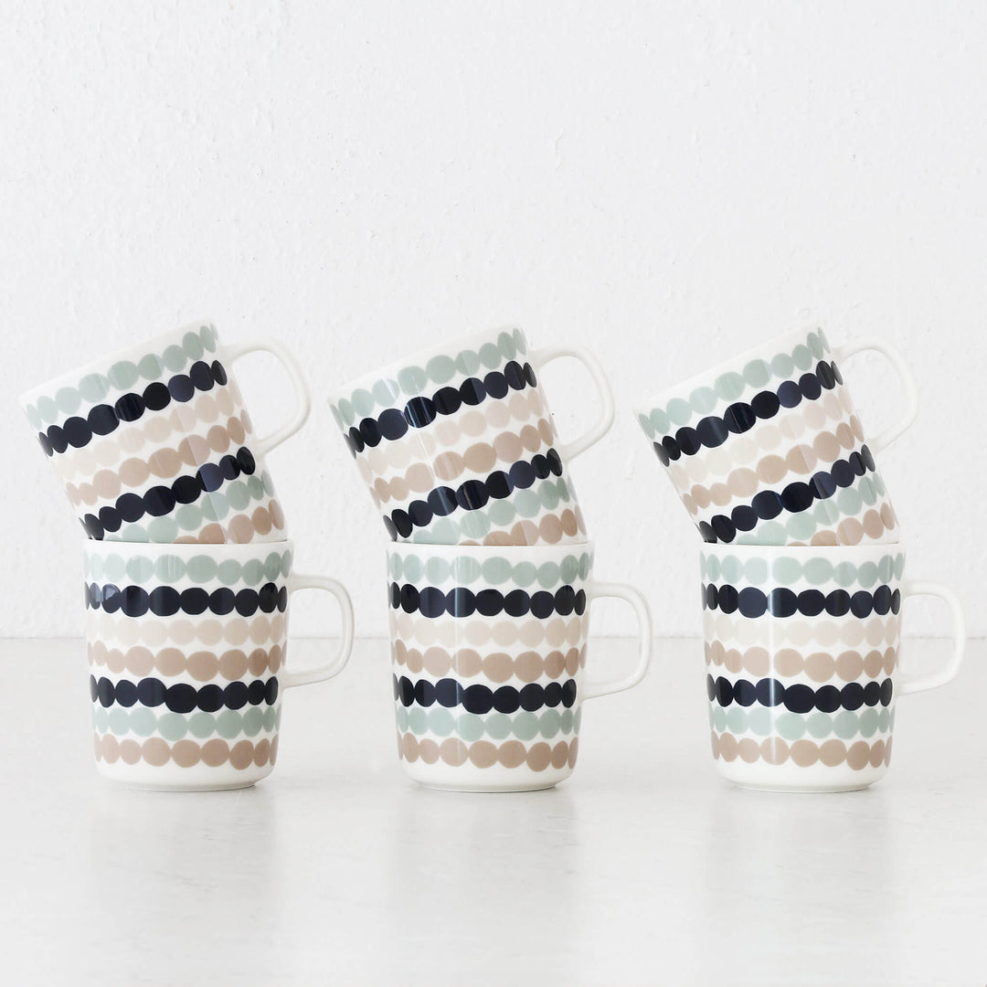 MARIMEKKO  |  OIVA RASYMATTO COFFEE MUG  2.5DL BUNDLE X6 | SAGE + DEEP NAVY + BEIGE