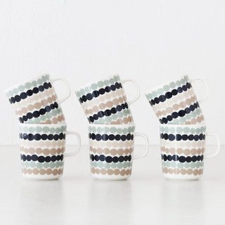 MARIMEKKO  |  OIVA RASYMATTO COFFEE MUG  2.5DL BUNDLE X6 | SAGE + DEEP NAVY + BEIGE