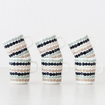 MARIMEKKO  |  OIVA RASYMATTO COFFEE MUG  2.5DL BUNDLE X6 | SAGE + DEEP NAVY + BEIGE