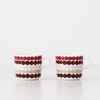 MARIMEKKO  |  OIVA RASYMATTO COFFEE MUG  2DL BUNDLE X2  |  DARK RED + PINK + BEIGE