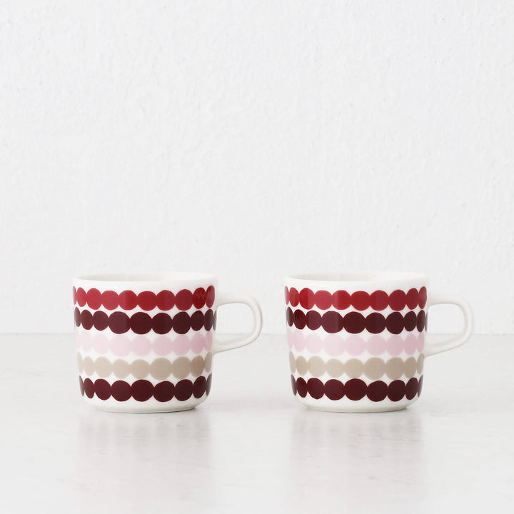 MARIMEKKO  |  OIVA RASYMATTO COFFEE MUG  2DL BUNDLE X2  |  DARK RED + PINK + BEIGE