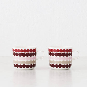 MARIMEKKO  |  OIVA RASYMATTO COFFEE MUG  2DL BUNDLE X2  |  DARK RED + PINK + BEIGE