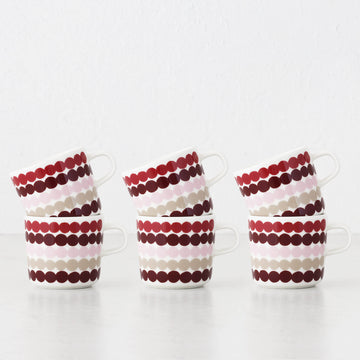 MARIMEKKO  |  OIVA RASYMATTO COFFEE MUG  2DL BUNDLE X6  |  DARK RED + PINK + BEIGE