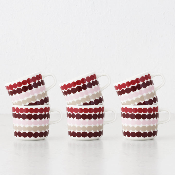 MARIMEKKO  |  OIVA RASYMATTO COFFEE MUG  2DL BUNDLE X6  |  DARK RED + PINK + BEIGE