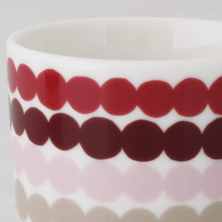 MARIMEKKO  |  OIVA RASYMATTO COFFEE MUG  | CLOSE UP  |  DARK RED + PINK + BEIGE