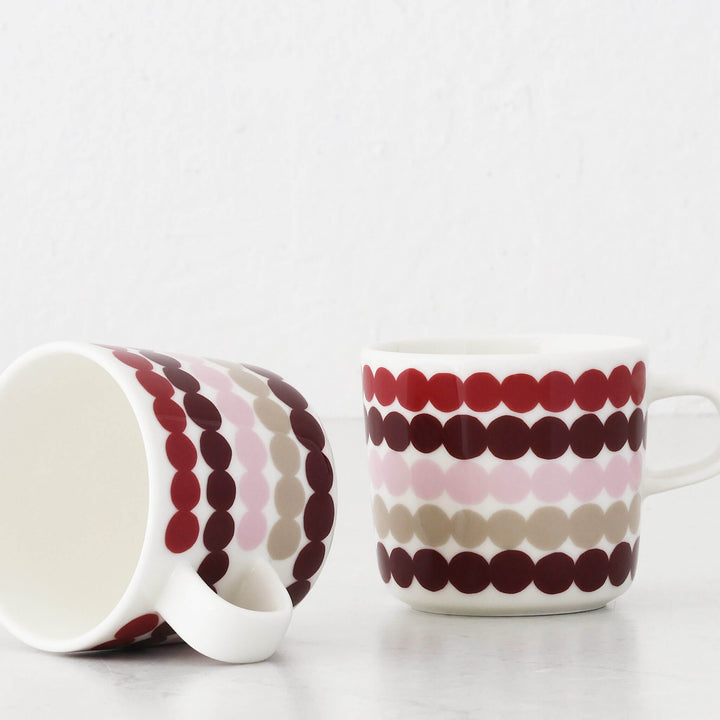 MARIMEKKO  |  OIVA RASYMATTO COFFEE MUG  2DL BUNDLE X2  |  DARK RED + PINK + BEIGE
