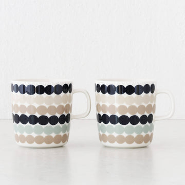 MARIMEKKO  |  OIVA RASYMATTO COFFEE MUG  4DL BUNDLE X2  |  SAGE + DEEP NAVY + BEIGE
