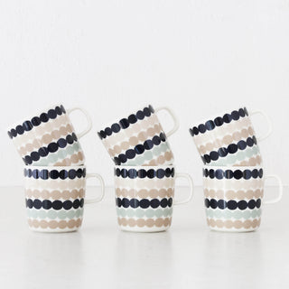 MARIMEKKO  |  OIVA RASYMATTO COFFEE MUG  4DL BUNDLE X6  |  SAGE + DEEP NAVY + BEIGE