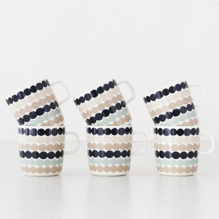 MARIMEKKO  |  OIVA RASYMATTO COFFEE MUG  4DL BUNDLE X6  |  SAGE + DEEP NAVY + BEIGE