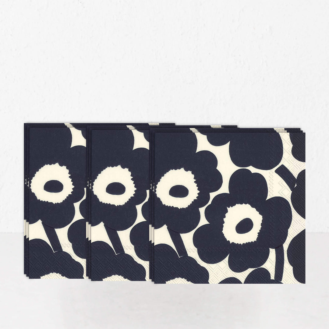 Marimekko  |  Unikko Nature Paper Napkins Bundle x3  |  Dark Blue + Cream