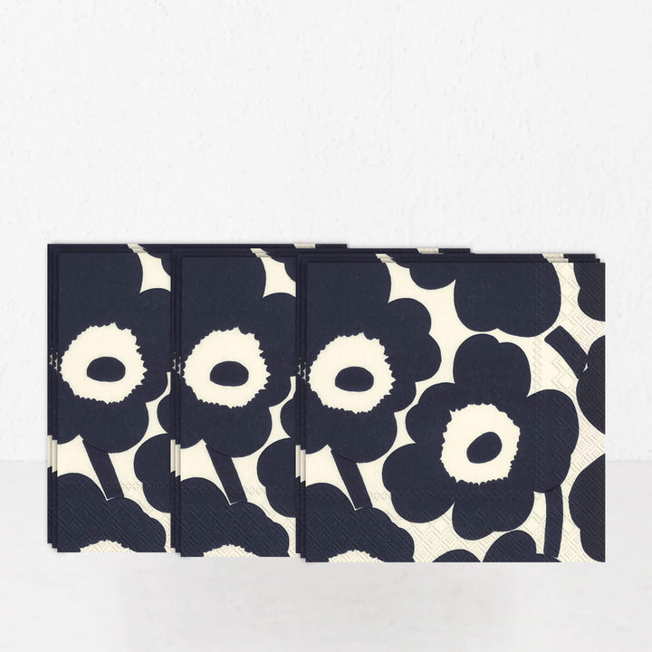 Marimekko  |  Unikko Nature Paper Napkins Bundle x3  |  Dark Blue + Cream