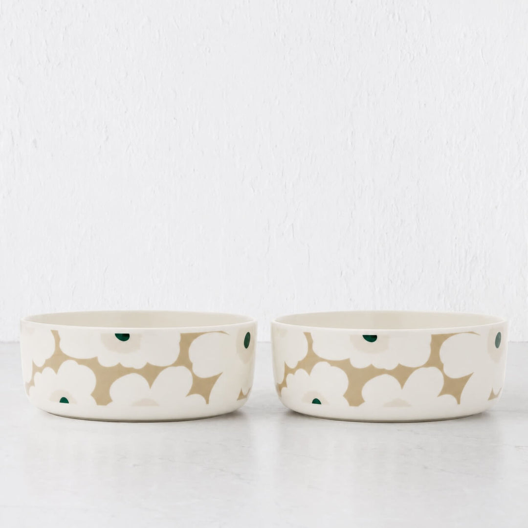 Marimekko  |  OIVA Unikko BOWL 1.5L Bundle x2   |  White + Beige + Sand + Green