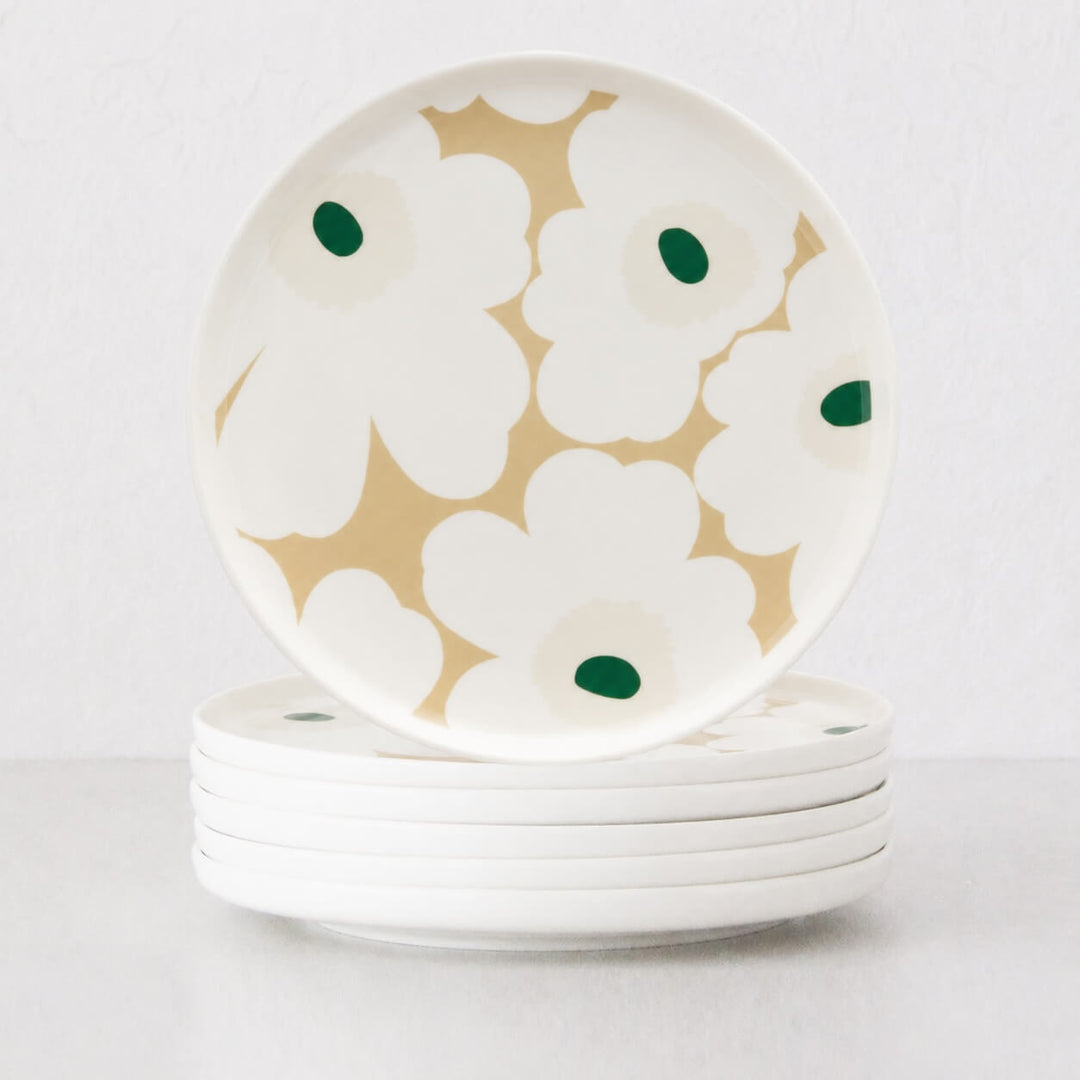 Marimekko  |  Oiva Unikko Plate 20cm Bundle x6 | White + Beige + Sand + Green