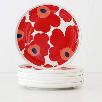 MARIMEKKO  |  UNIKKO OIVA PLATE 20CM BUNDLE X6  |  WHITE + RED + BLUE