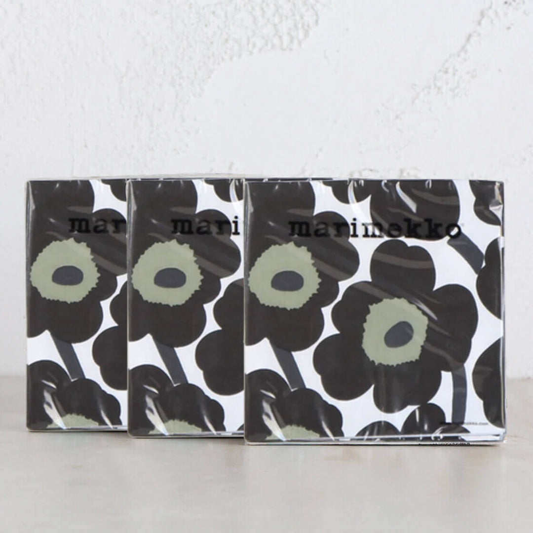MARIMEKKO  |  UNIKKO PAPER NAPKINS  |  BLACK + WHITE + OLIVE