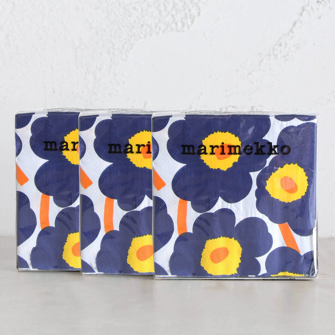 MARIMEKKO  |  UNIKKO PAPER NAPKINS  | NAVY + YELLOW + ORANGE