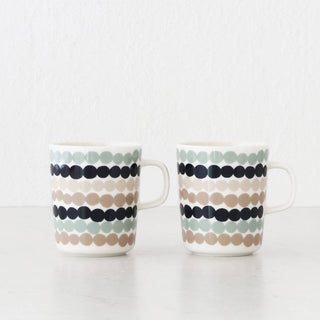 MARIMEKKO  |  OIVA RASYMATTO COFFEE MUG  2.5DL BUNDLE X2 | SAGE + DEEP NAVY + BEIGE