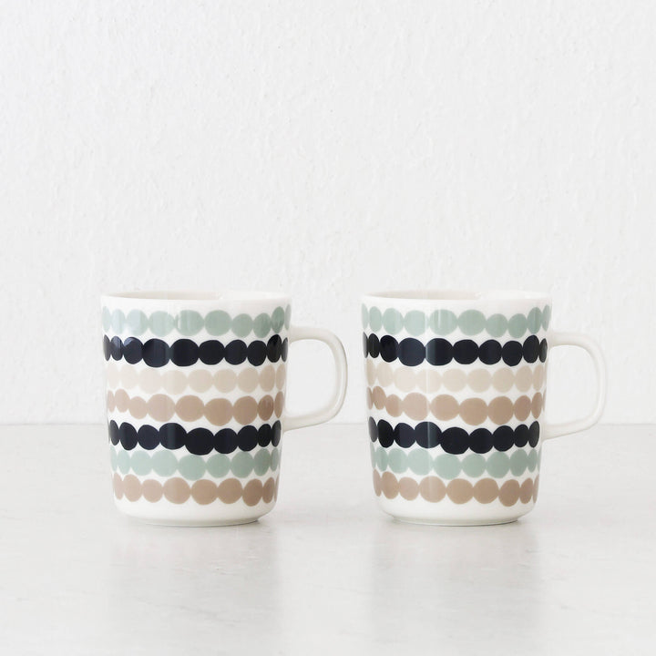 MARIMEKKO  |  OIVA RASYMATTO COFFEE MUG  2.5DL BUNDLE X2 | SAGE + DEEP NAVY + BEIGE