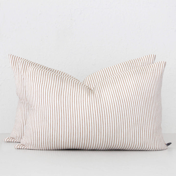 MARINA STRIPE CUSHION BUNDLE X2  |  40 x 60  |  NUTMEG + OFF WHITE