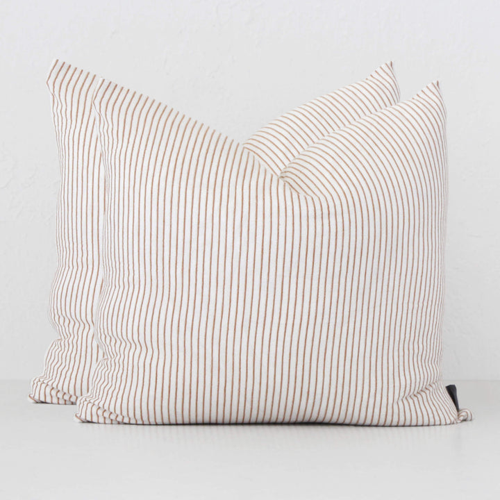 MARINA STRIPE CUSHION BUNDLE X2  |  60 x 60  |  NUTMEG + OFF WHITE